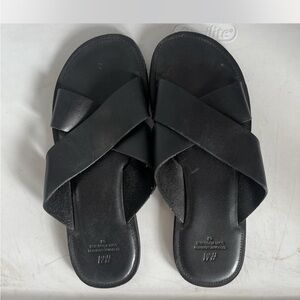 Black Leather Slide Sandals